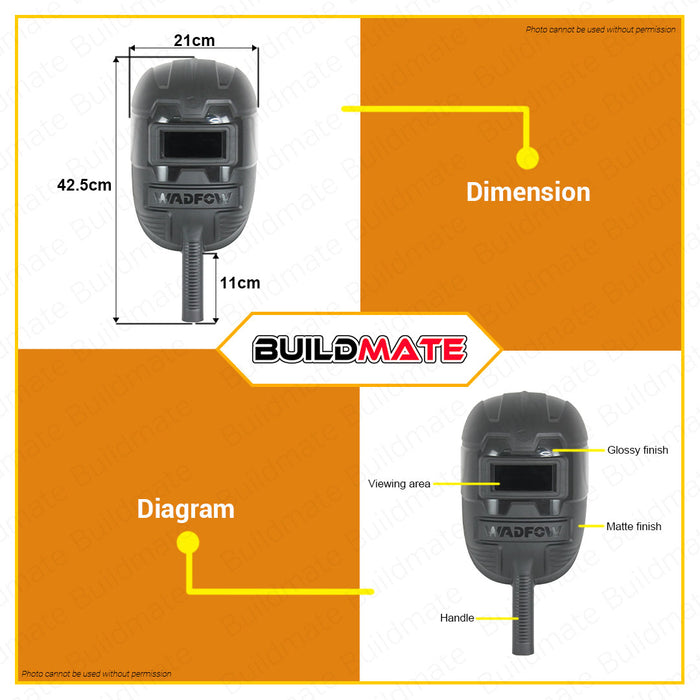 BUILDMATE Wadfow Welding Mask Gear Shield with Handle Welder Full Face Cover Protection Safe Weld Visor WWH1301 • WHT