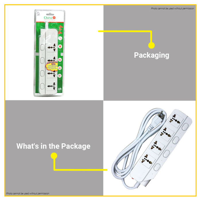 BUILDMATE Omni Extension Cord Set with Individual Switch 10A 250V 4 Gang Universal Outlet Power Strip WED-340-PK