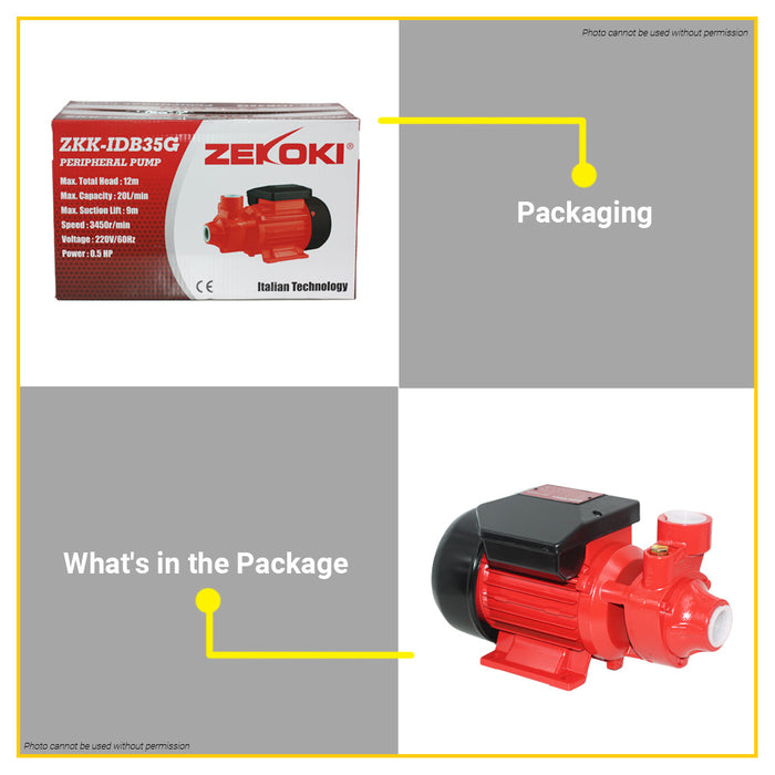 BUILDMATE Zekoki 370W Peripheral Pump 1/2HP 0.5HP ZKK-IDB35G Electric Water Pump