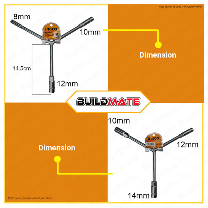 BUILDMATE Ingco Y Type Socket Wrench 8-10-12mm | 10-12-14mm [SOLD PER PIECE] 3 Way Hex Socket Wrench Combination Repair Spanner Tool Y-Shaped Socket Wrench Triple Socket Wrench Multi-Size Socket Wrench HYSW081012 | HYSW101214 • HT2