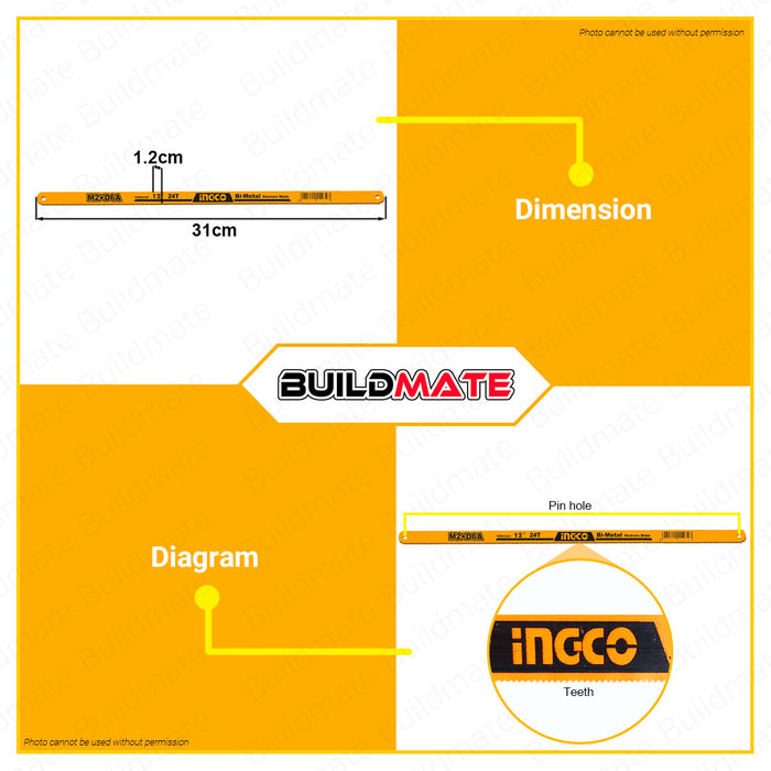 BUILDMATE Ingco Hacksaw Blade 12" INCH 18T | 24T [SOLD PER PIECE] Bi-Metal 1pc High Speed Steel Replacement Hack Saw Blade For Metal Cutting HSBB22188 | HSBB22248 • HT2