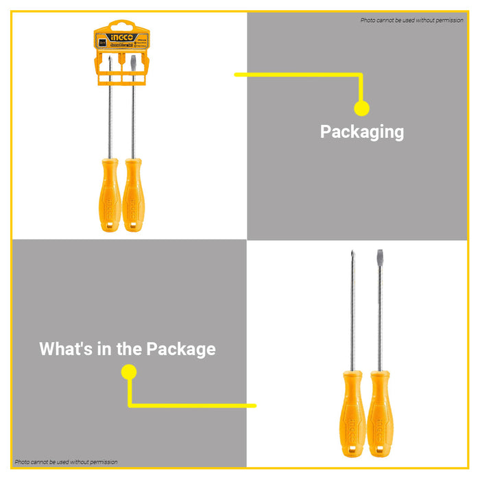 BUILDMATE Ingco 2PCS Screwdriver Set Cr-V Phillip / Flat Round Shank Screw Driver HKSD0258 - IHT
