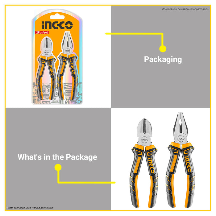 BUILDMATE Ingco 2PCS Pliers Set 6" Inch Diagonal Cutting Pliers / 7" Combination Pliers HKPS08212 - IHT 
