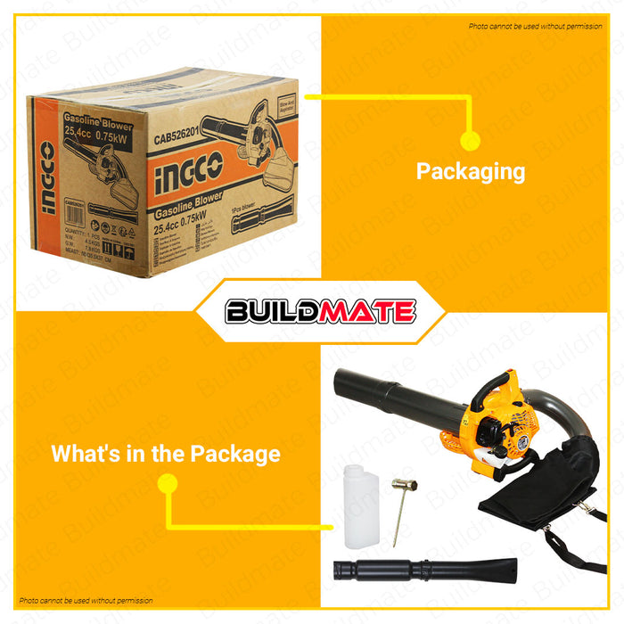 BUILDMATE Ingco Handheld Gasoline Blower 25.4CC 0.75kW Heavy Duty Air Cooled Blower Vacuum Gas Leaf Blowers Suction Sand Snow Leaf Blow Machine Leaves Machine Garden Blower Gas Blower CAB526201 • IPT