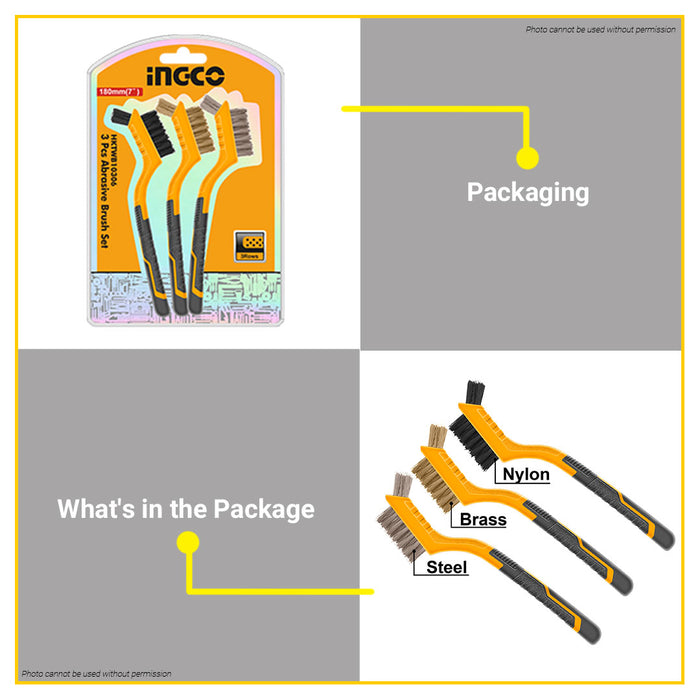 BUILDMATE Ingco 3PCS Abrasive Brush Set for Surface and Metal Cleaning Brush HKTWB10306 - IHT