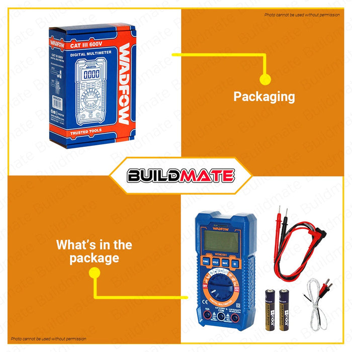 BUILDMATE Wadfow Digital Multimeter Tester CAT III 600V / 1000V AC or DC Voltage Tester SOLD PER PIECE WDM2501 / WDM2502 - WPT