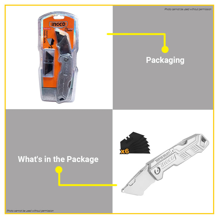 BUILDMATE Ingco Folding Knife Cutters Cutting Blade with 6pcs Blade HUK6236 - IHT
