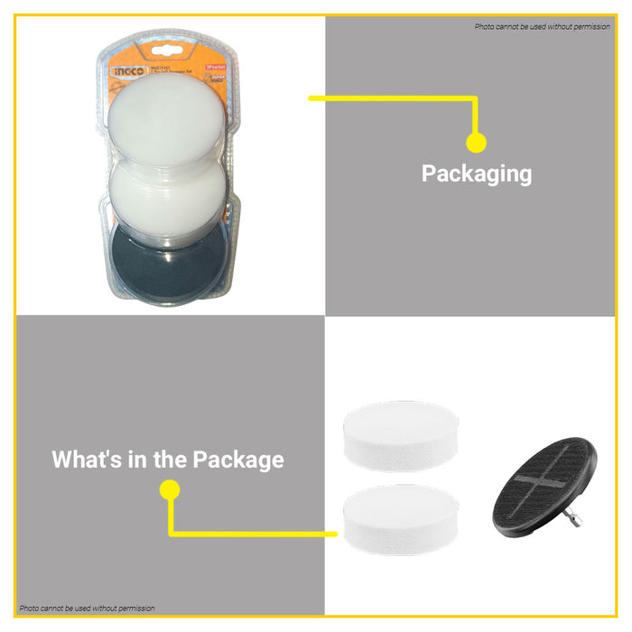 BUILDMATE Ingco 3PCS/SET Quick Change Cleaning Set / Kit Soft Sponge Pads WCB35351 - IHT