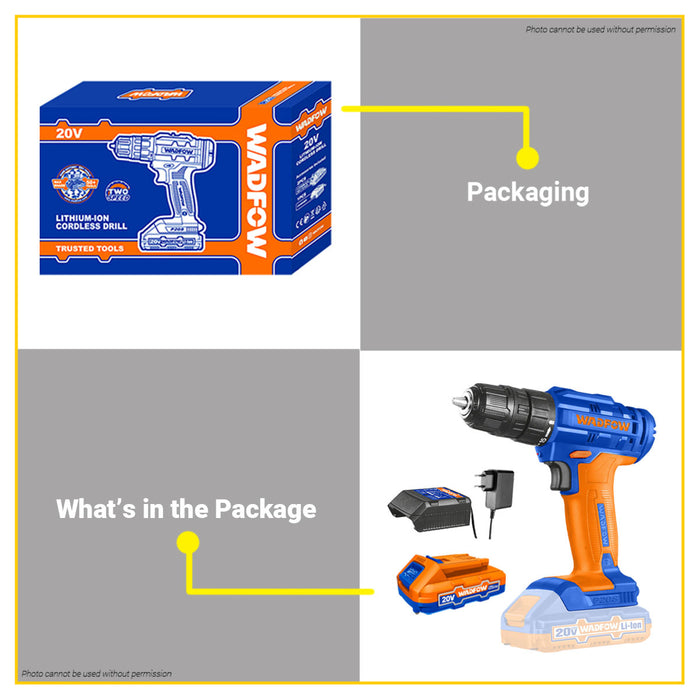 BUILDMATE Wadfow Lithium-Ion 20V Cordless Drill 35Nm Rechargeable Drilling Gun with Battery and Charger WCDP511 - WCPT