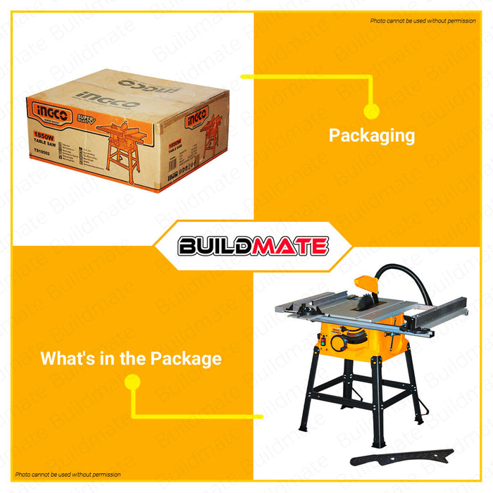 BUILDMATE Ingco Extendable Table Saw Machine 1850W 254mm Blade Jobsite Table Woodworking Stand Workbench TS18502 • IPT