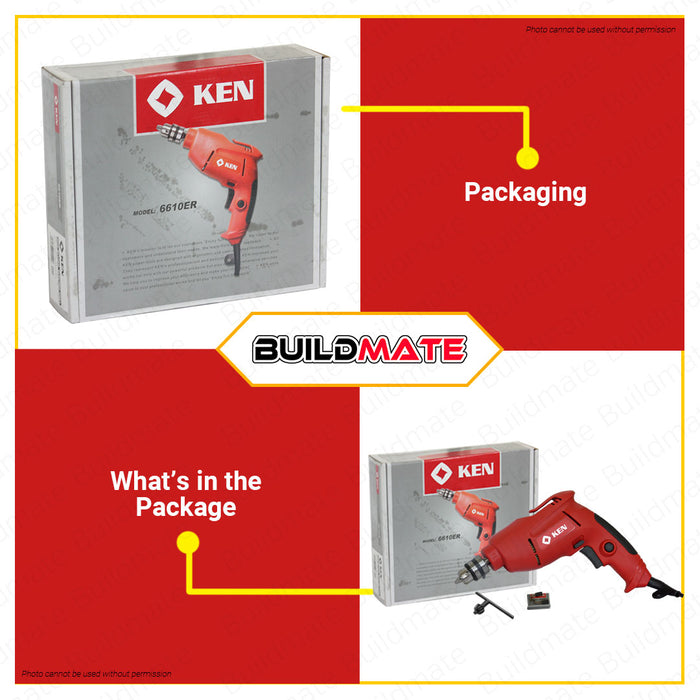 BUILDMATE Ken Industrial Hand Electric Drill 400W 10MM Heavy Duty Cement Drilling Wood Drilling Impact Drill Masonry Drill Steel Drilling 6610ER