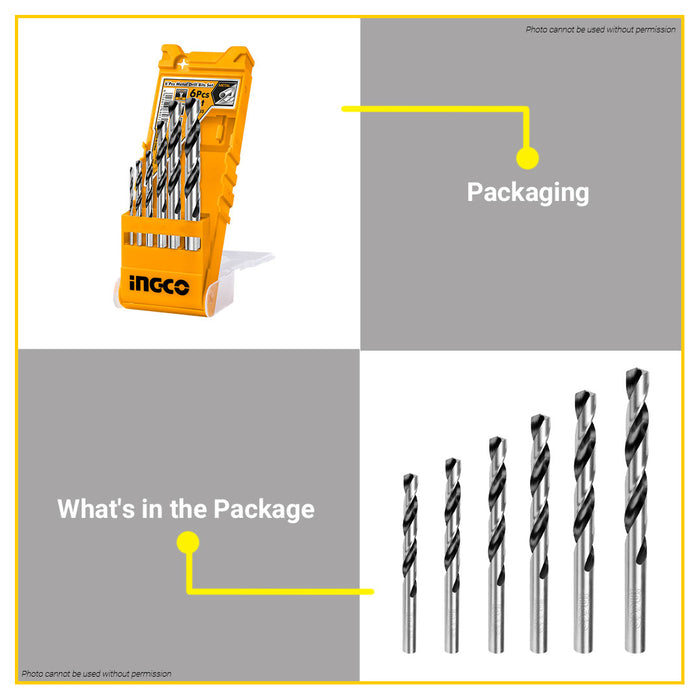 BUILDMATE Ingco 6PCS/SET Metal Drill Bits Set 2mm-8mm HSS Twist Drill Bit Used for Drilling Work AKD1055 - IHT