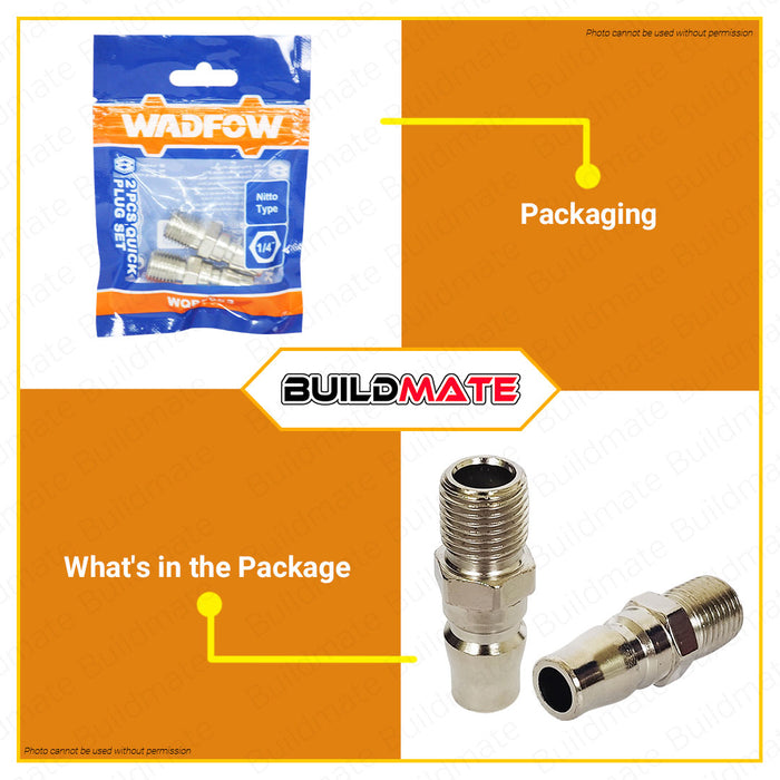 BUILDMATE Wadfow 2PCS/SET 1/4" Inch Quick Plug Quick Connector Pipe Air Compressor Quick Coupler Plug Air Hose Fittings Coupling Plug WQP2973 | WQP2953 • WHT