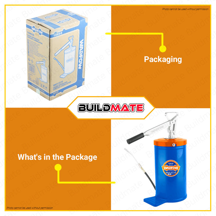 BUILDMATE Wadfow Hand Operated Grease Lubricator 16kgs Manual Lubricating Pump Hand Grease Bucket Tool WHY1A16 • WHT