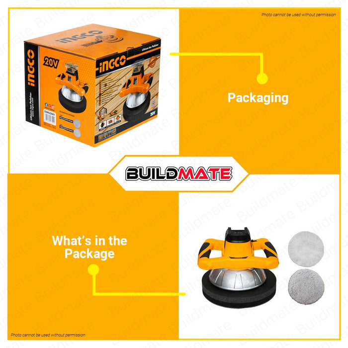 INGCO Lithium-Ion Cordless Polisher Buffing Machine 20V 254MM Car Polisher Polishing Machine COPLI2001 •BUILDMATE ICPT