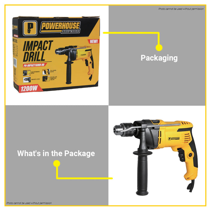 BUILDMATE Powerhouse 1200W Impact Drill With Hammering & Drilling Function 16mm Electric Percussion Hammer Rotary Drill PH-IMPACT16MM-HD - PHPT