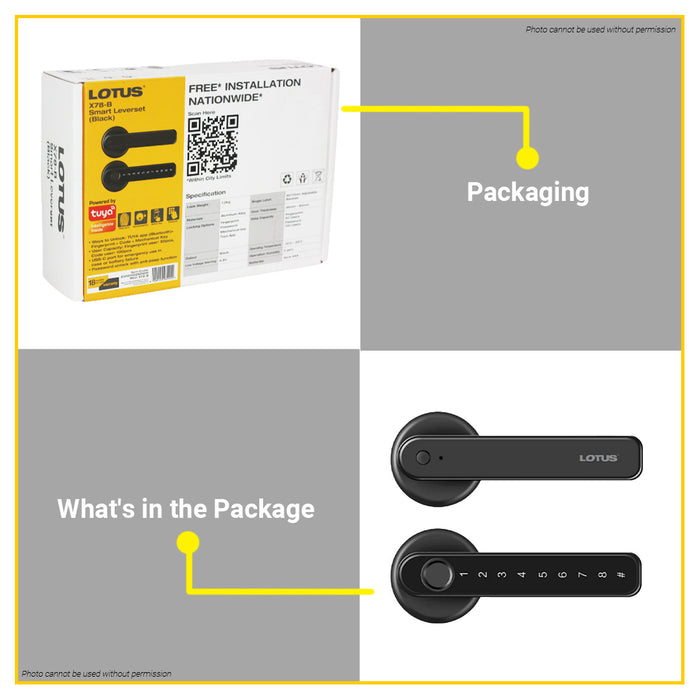 BUILDMATE Lotus Smart Leverset (Black) 60/70mm Single Latch Keyless Smart Door Lock Leverset With Low Voltage Warning Tuya-enabled Smart Lock X78-B