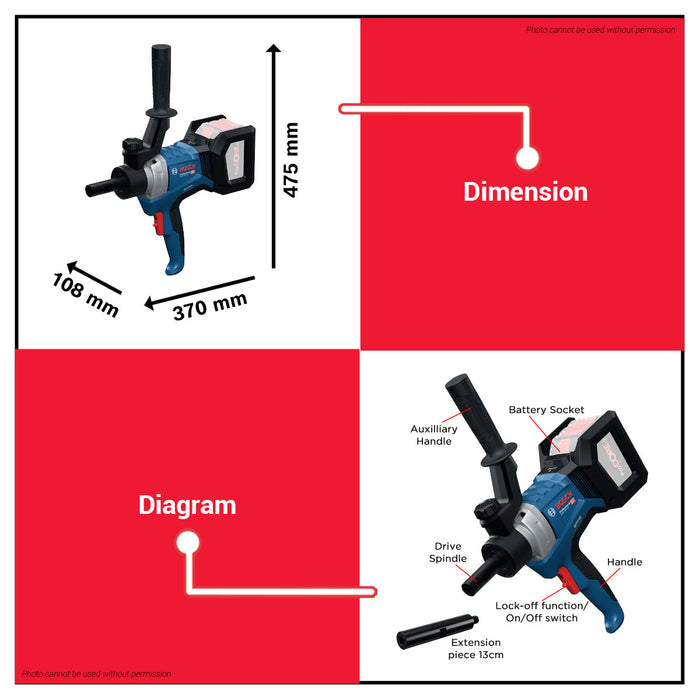 Buildmate x BOSCH Cordless Mixer GRW 18V-120 18V M14 Construction Paint Mixer 06011C2080