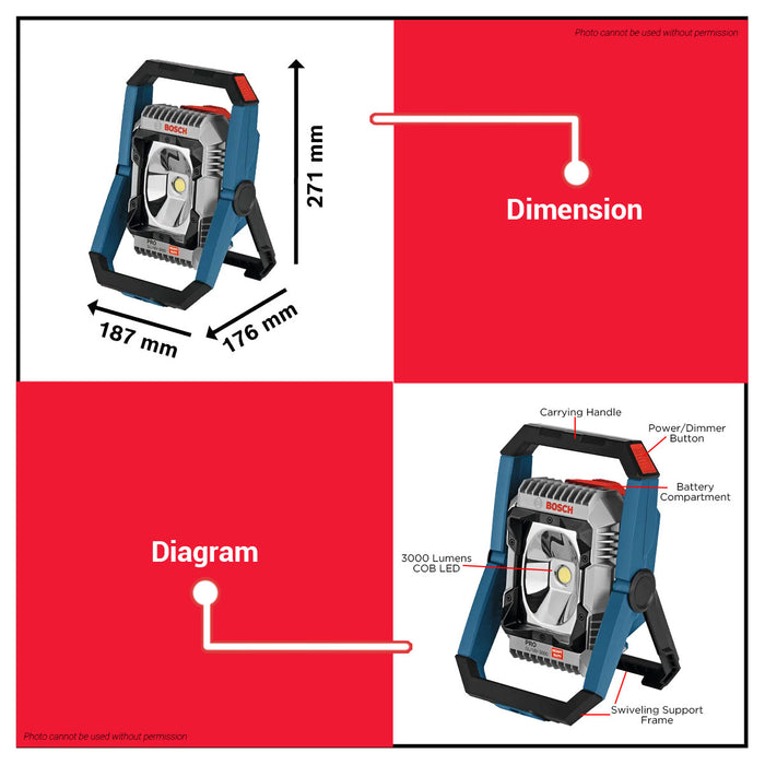 Buildmate x BOSCH Cordless Jobsite LED Work Lamp 1500LM 3000LM Heavy Duty GLI18V-1500 GLI18V-3000  06014A80L0/06014A81L0 BLC