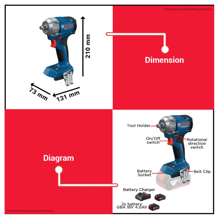 Buildmate x BOSCH SOLO Cordless Impact Wrench GDS 18V-350 18V 1/2" 350Nm Brushless 06019M50L0