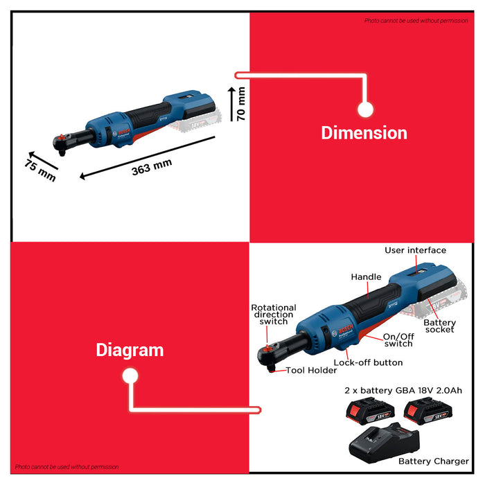Buildmate x BOSCH SOLO & KIT Cordless Ratchet 2x Battery 1x Charger GRC18V-60 06019N8080/K2 BLC