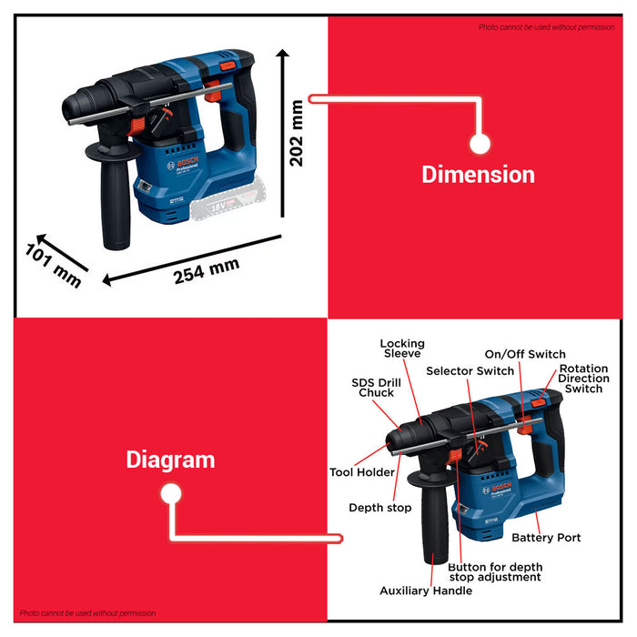 Buildmate x BOSCH PRO KIT SDS Plus Rotary Hammer w/ Kickback Control 2x Battery GBH18V-18 BLC 0611927001