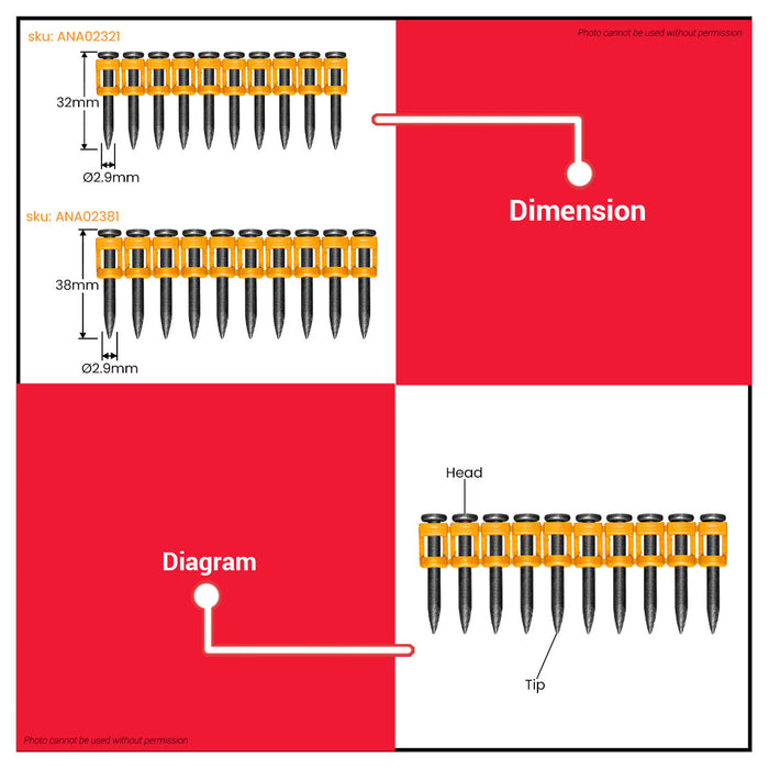 Buildmate x INGCO Continuous Firing Nails 32/38mm 2.9mm 1000pcs ANA02321/2381 IHT