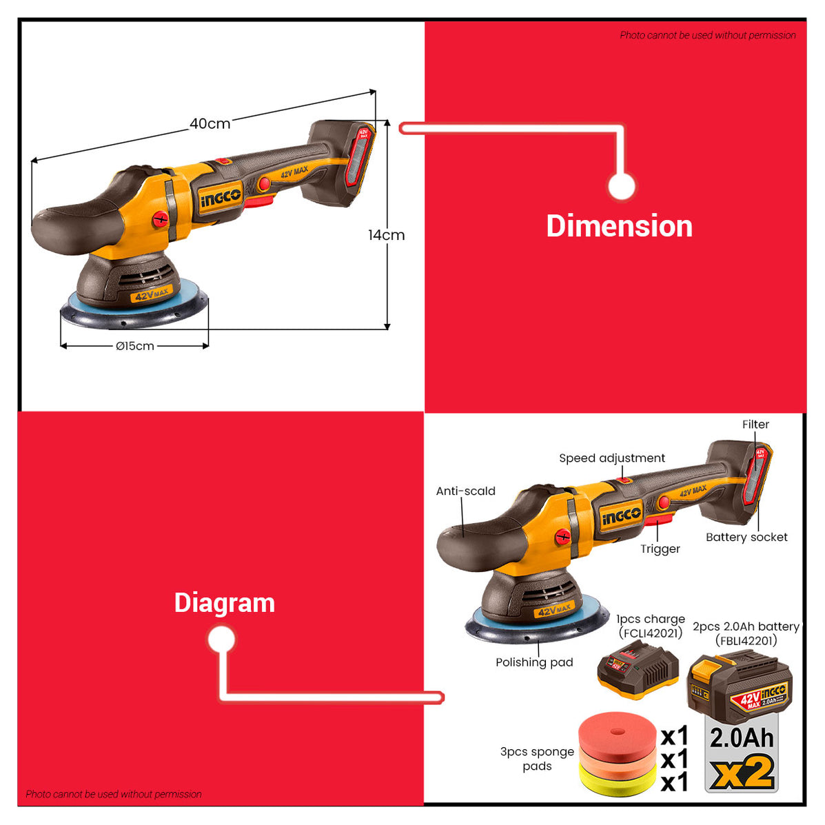 Buildmate x INGCO 42V Brushless Cordless Polisher 150mm Buffer APLI421