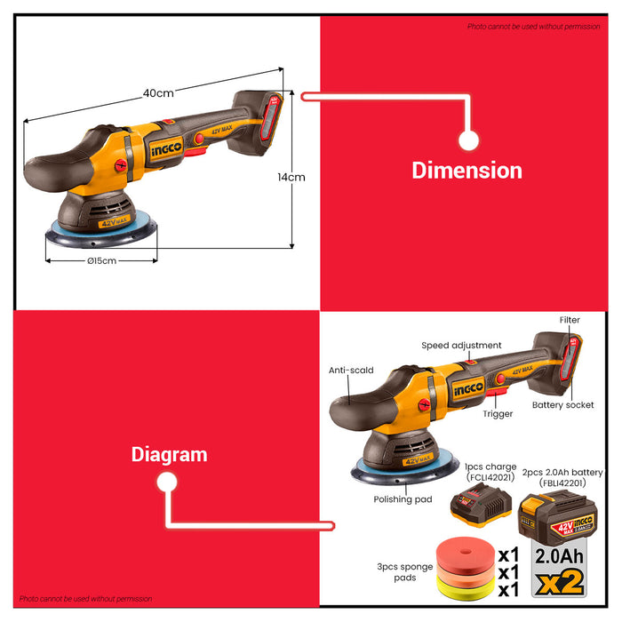 Buildmate x INGCO 42V Brushless Cordless Polisher 150mm Buffer APLI42152 CPT
