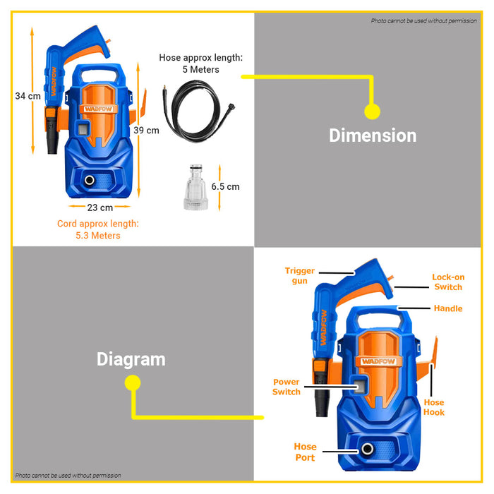 BUILDMATE Wadfow High Pressure Washer 1400W Car Wash Power Machine Water Spray Portable Handheld Water Gun Sprayer Outdoor Cleaner WHP3A12P / WHP3A14 - WPP