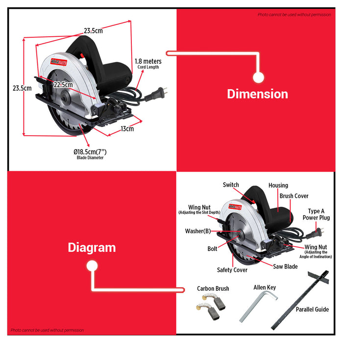BUILDMATE Circular Saw 1100W 185mm 5000RPM for Wood Cutting Heavy Duty CS1100C