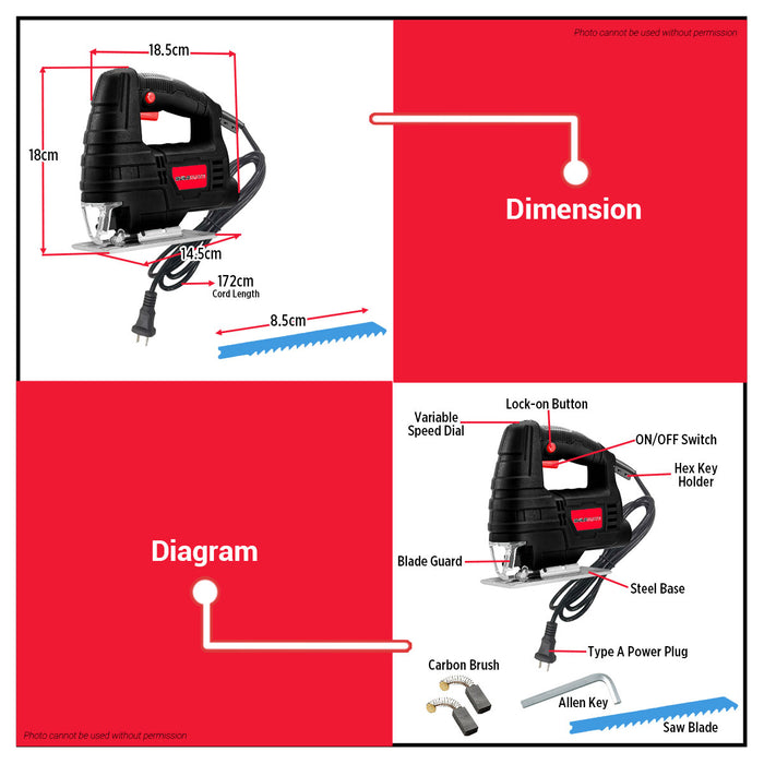 BUILDMATE Brand Jigsaw 550W Variable Speed Electric Saw for Wood Cutting JSV550C