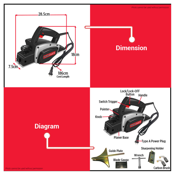 BUILDMATE Brand Electric Planer 680W 82mm 16000RPM for Woodworking Heavy Duty PL680C
