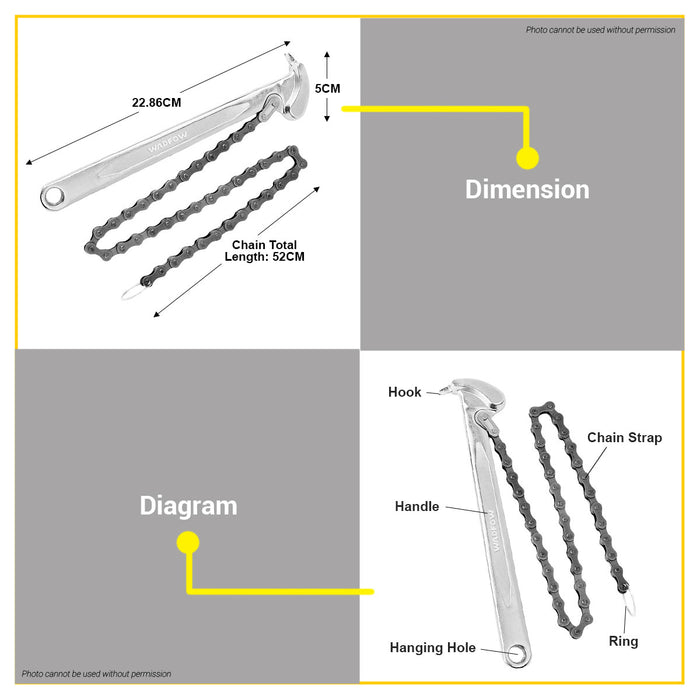 BUILDMATE Wadfow Chain Wrench 40Mn Adjustable Chain Spanner Pipe Wrench Grip Puller Disassembly Plumbing Wrench Tool WAW1309 - WHT