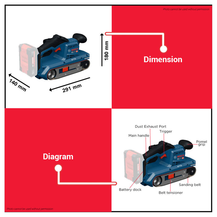 Buildmate x BOSCH Cordless Belt Sander 18V Brushless 75mm Professional Wood Sander GBS 18V-75 06012C2080 BPT