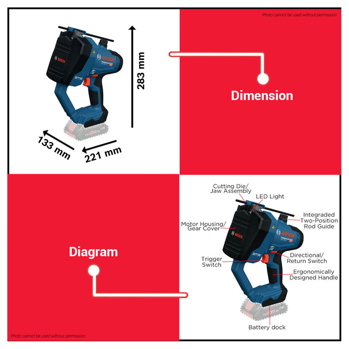 Buildmate x BOSCH SOLO 18V Cordless PRO Threaded Rod Cutter M6-M12 Brushless GGC 18V-12 06019M8080 BLC