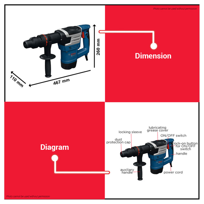 Buildmate x BOSCH PRO Demolition Hammer 1100W 7.8J HEX 17mm with Case GSH5MX 06113389K1 BPT