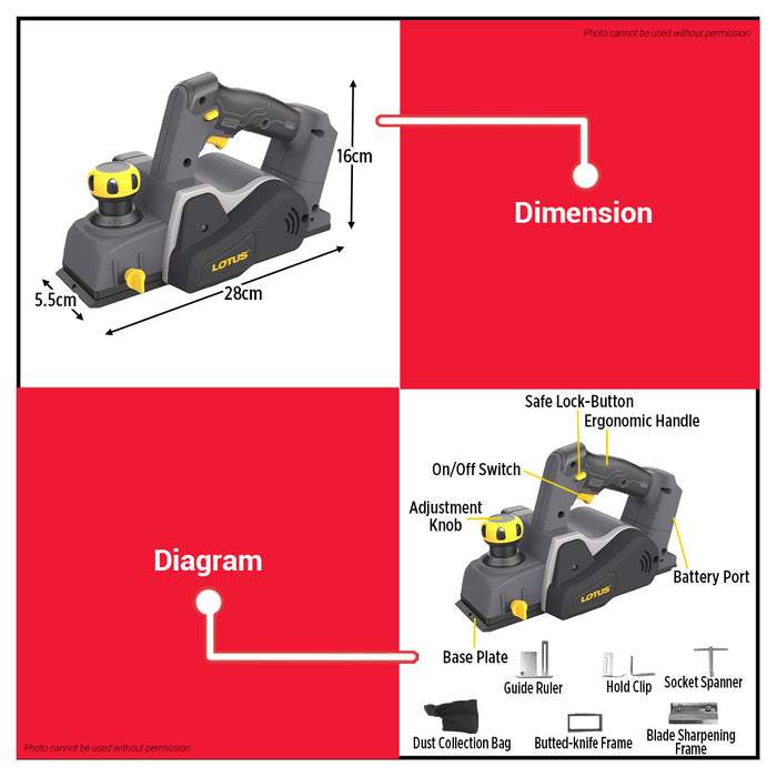 LOTUS 20V Cordless Planer CXHO20V-14 &nbsp;BARE UNIT ONLY &nbsp;for Soft and Hard Wood LPT