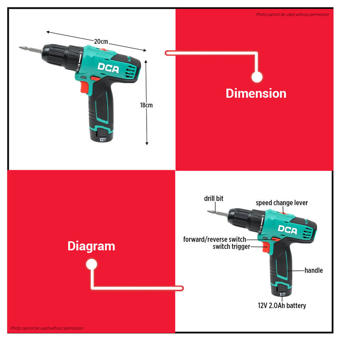 Buildmate x DCA 12V Cordless Hammer Drill/Driver 150W 35Nm 2x2.0Ah Kit ADJZ1202i-E