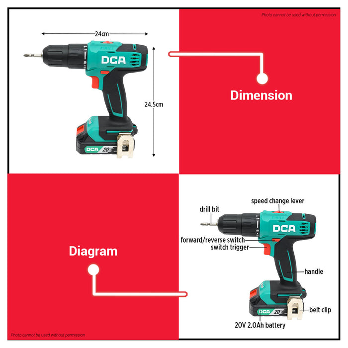 Buildmate x DCA Heavy Duty Cordless Driver/ Hammer Drill 20V 220W Battery 2.0Ah x 1 , Charger ADJZ2035i13-ADM