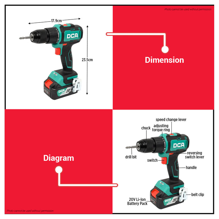 Buildmate x DCA 20V 400W Brushless Hammer Drill Driver 13mm 55Nm 2x4.0Ah w/ Charger ADJZ2055i EM