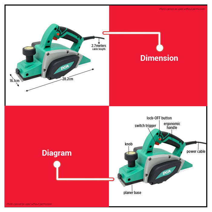 Buildmate x DCA 500W Heavy Duty Electric Planer 82mm Wood Planer Hand Planer AMB04-82