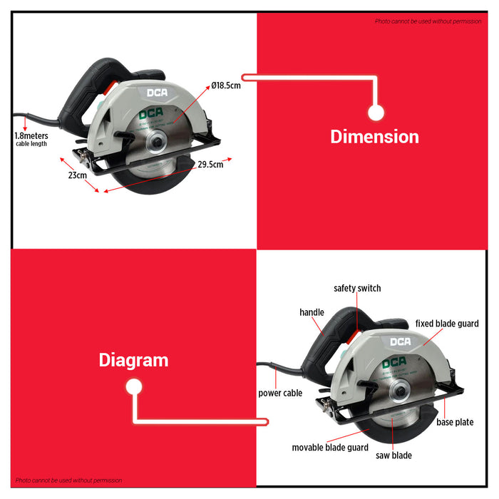 Buildmate x DCA Heavy Duty Electric Circular Saw 1500W w/ 180 (7in) x1.8x25.4x 40T TCT Saw Blade Wood AMY06-185