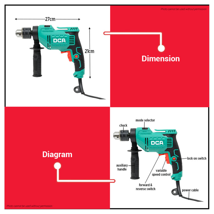 Buildmate x DCA 710W Heavy Duty Electric Impact Drill 13mm Variable Speed AZJ06-13