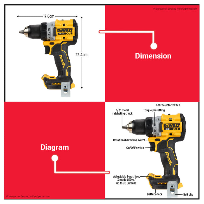 Buildmate x DEWALT 20V MAX Brushless 13mm 90Nm Cordless Drill/Driver (BARE) DCD800N-B1