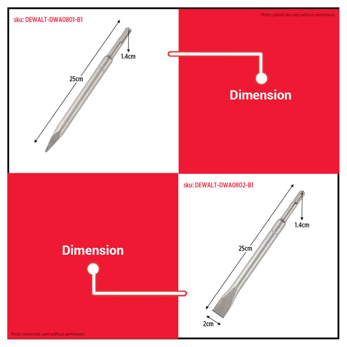 Buildmate x DEWALT SDS Plus Flat & Point Chisel 20x250mm for Rotary Hammer DWA0801/0802