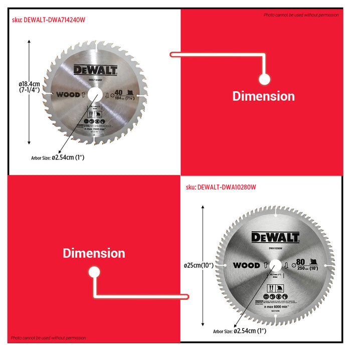 Buildmate x DEWALT Circular Saw Blade 7-1/4” 40T & 10” 80T Wood Cutting 25.4mm Arbor