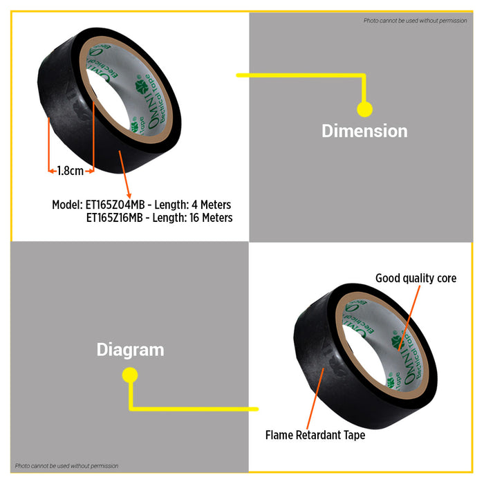 BUILDMATE Omni PVC Electrical Tape 4M /16M Black Insulating Wire Electric Tape ET155Z-04M / ET165Z-16M