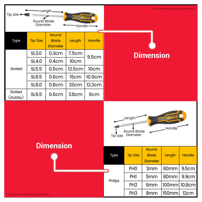 INGCO 10pcs Screwdriver Set Cr-V Magnetic Tip Flat & Phillips Hand Tool Kit For Home Car DIY Repair HKSD1028 - IHT
