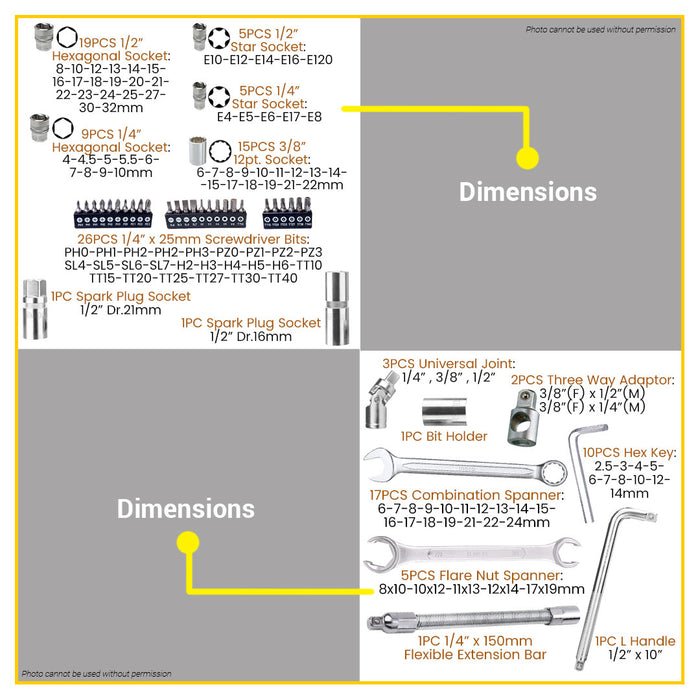 BUILDMATE Ingco 142pcs Combination Tools Set Screwdriver & Wrench Mixed Home Repair DIY Hand Tool Kit HKTHP21421 - IHT
